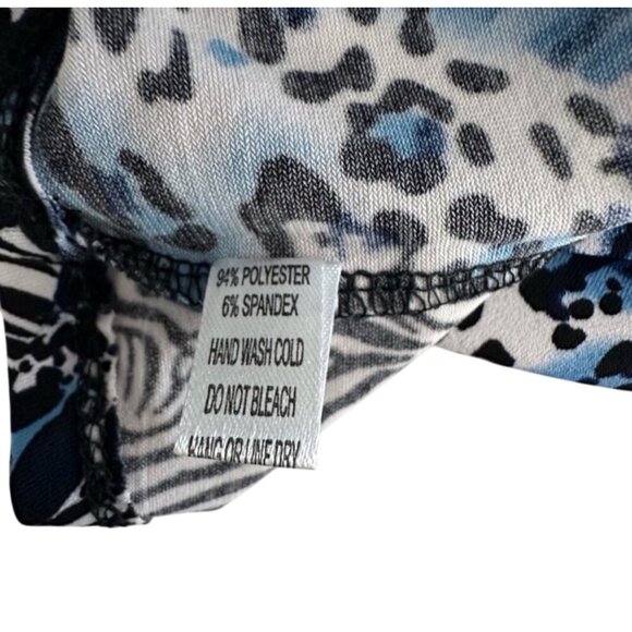 Cold Shoulder Blue Animal Print Long Sleeve Crop Top - Picture 4 of 9